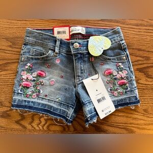 Jordache Girls Blue Floral Embroidered Denim Shorts